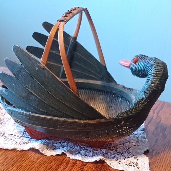 ZHEJIANG Handicrafts Large Green Duck Rattan Wicker Basket MCM - Picture 3 of 8